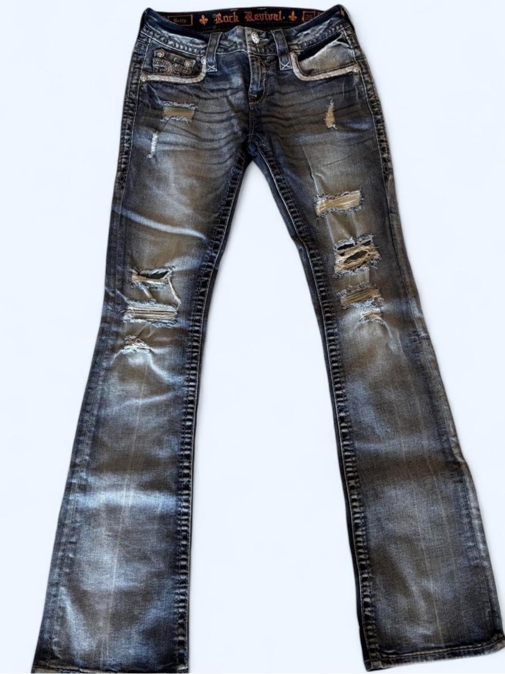 Rock Revival Men's Washed Black-Gray Distressed Bootcut Jeans